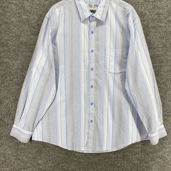 Fasso Ella Shirt Men 2XL  18-18.5 Blue Striped Button Up Collared - Picture 5 of 10